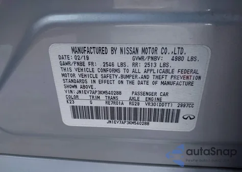 2019 Infiniti Q50 3.0T Sport z USA, uszkodzony, nr VIN JN1EV7AP3KM540288